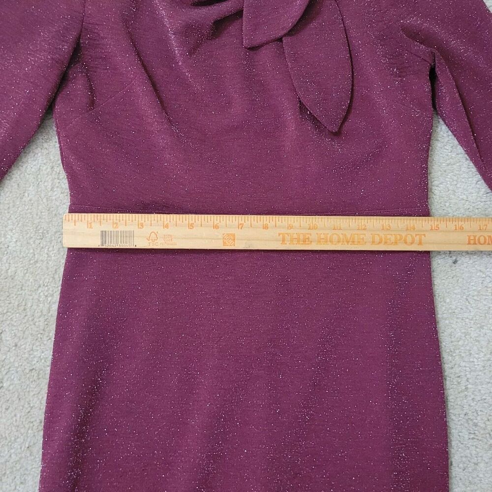 Calvin Klein Sheath Dress Womens 6 Wine Red Tie Neck Sparkle Detail 3/4 Sleeves - Picture 6 of 16